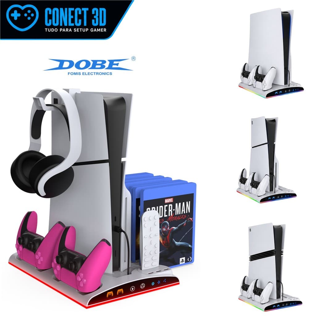 Base Cooler Suporte Dock Multifuncional Resfriamento Para Ps5 SLIM / FAT / PRO RGB e Display LED
