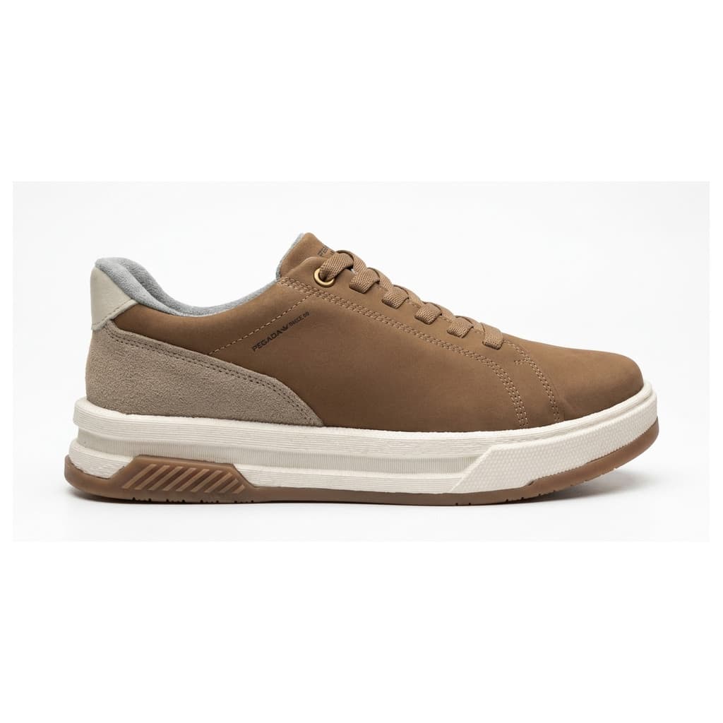 Tênis Casual Pegada Masculino em Couro Areia 112751-07