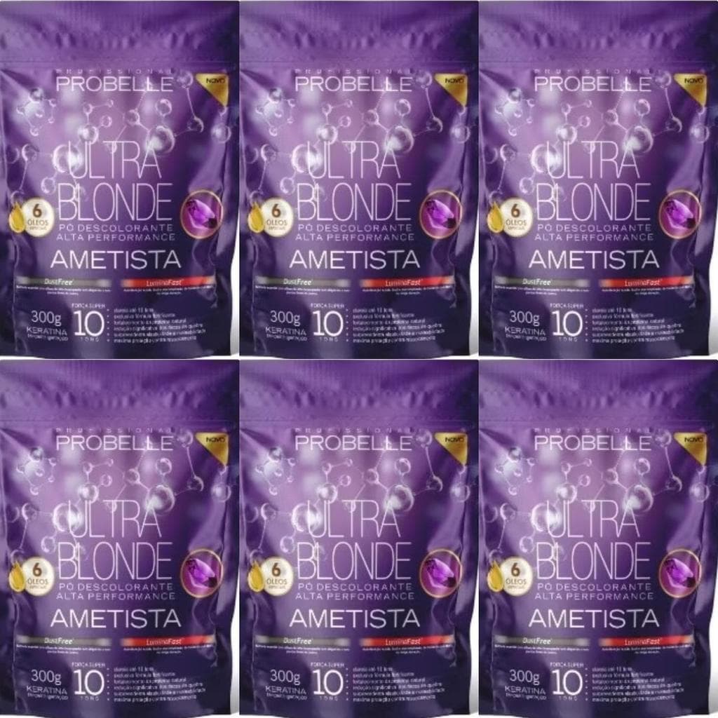 KIT 6 PÓ Descolorante  Ultra Blonde Ametista Stand Pouch 300 G Probelle