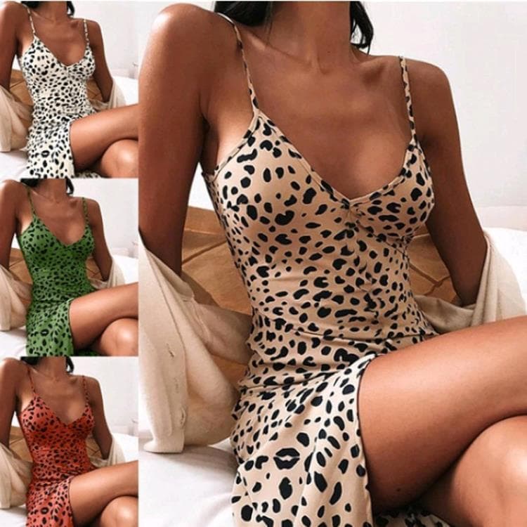 Vestidos femininos imprimir magro estilingue vestido primavera verão novo estilo leopardo impressão magro-ajuste roupas