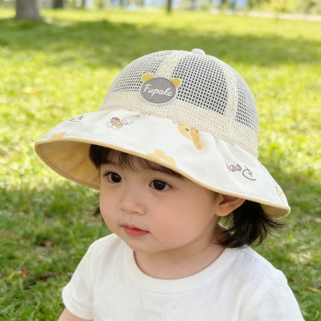 Chapéu de sol bebê menino protetor solar balde chapéu estilo malha verão malha balde chapéu