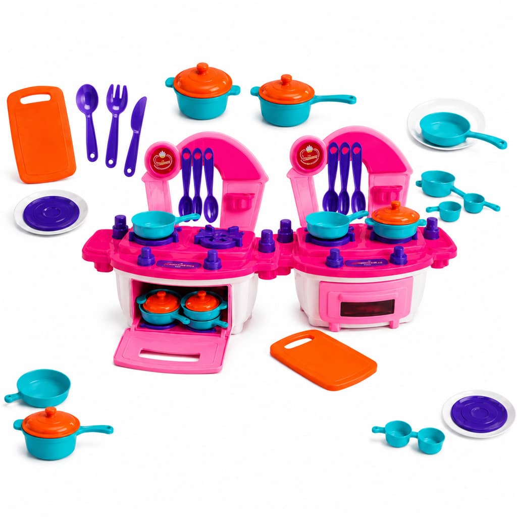 Kit 8 Peças Mini Cozinha Brinquedo Infantil Faz de Conta com Panelinhas Fogão Forno e Acessórios Menina