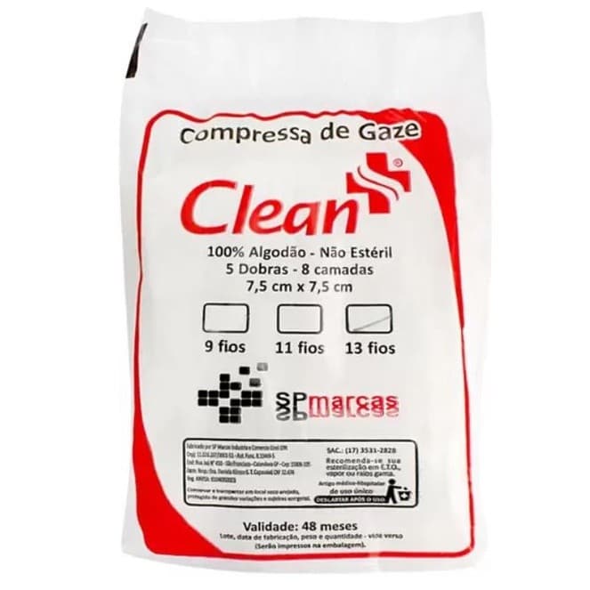 Compressa de Gaze Não Estéril 100gr Pacote 13 Fios - SP Marcas