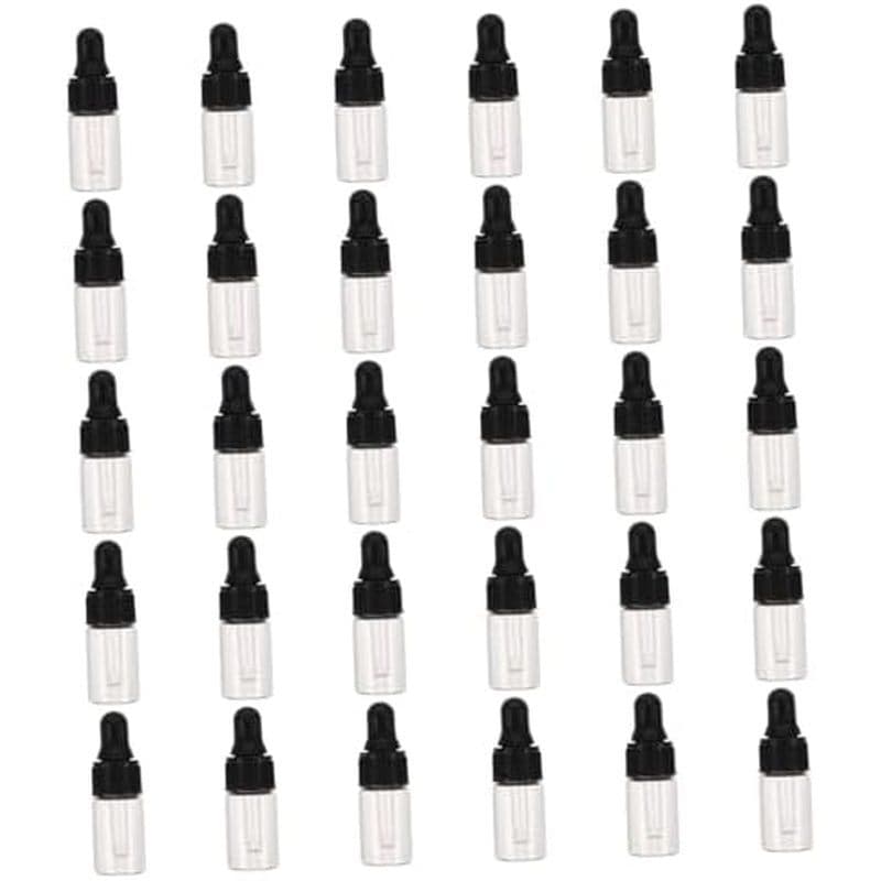 Uonlytech 30pcs 3ml S Frascos Conta-Gotas De Óleo Essencial De Vidro Com Tampas Pretas De Textura Fina , Mini Recipiente