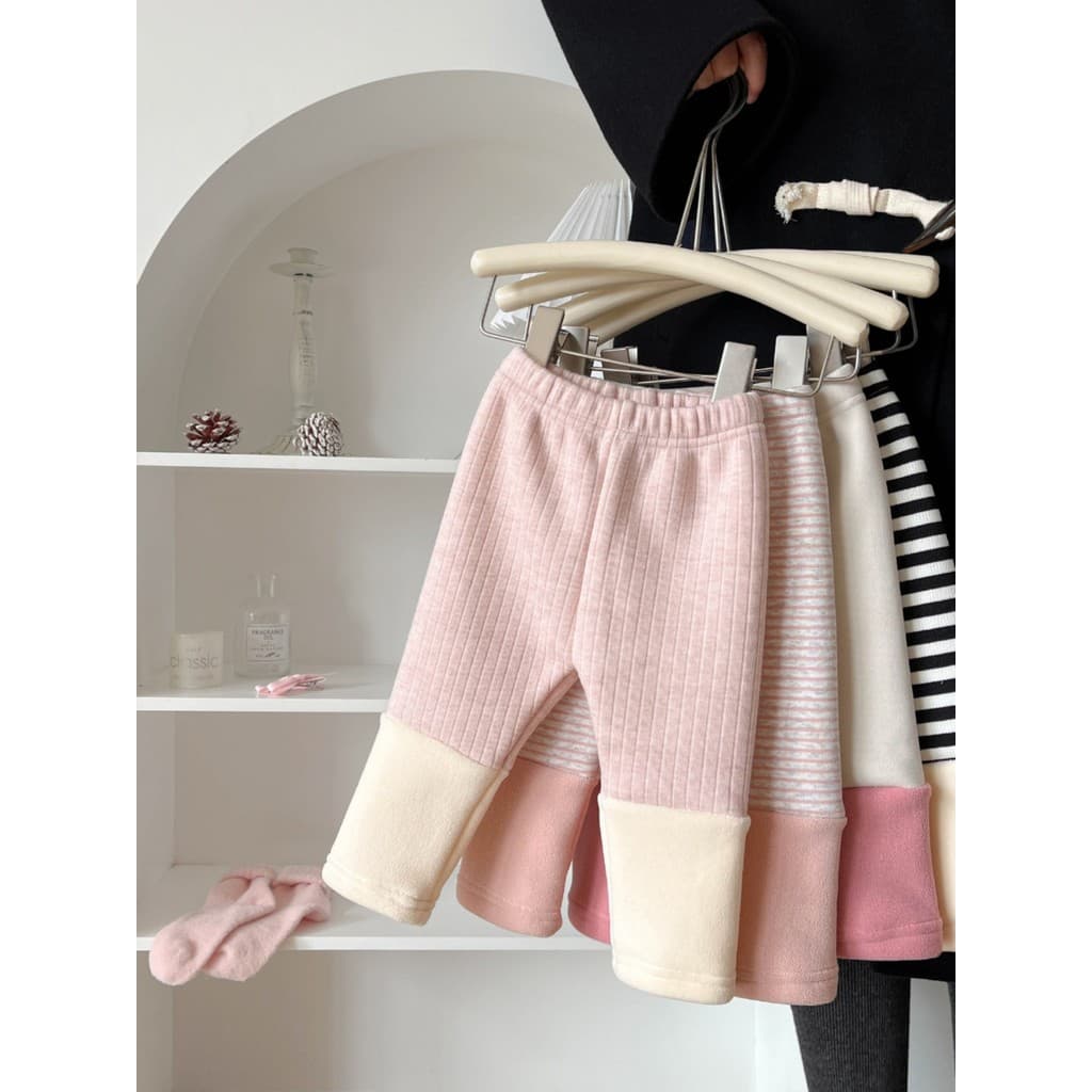Versão coreana outono inverno estilo bebê menina forro de lã costura All-Match Leggings bebê moda Casual calças espessad