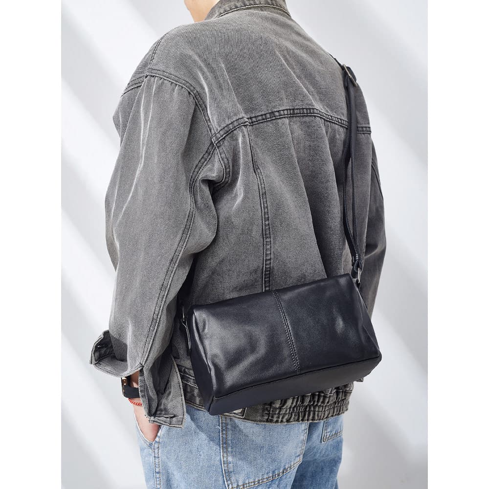 Bolsa mensageiro de ombro simples de couro genuíno feita à mão, primeira camada de couro macio, bolsa pequena Casual de