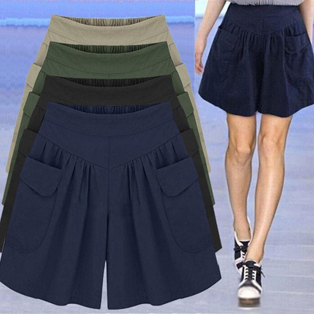 shorts De Perna Larga De Cintura Alta De Cor Sólida Para Mulheres