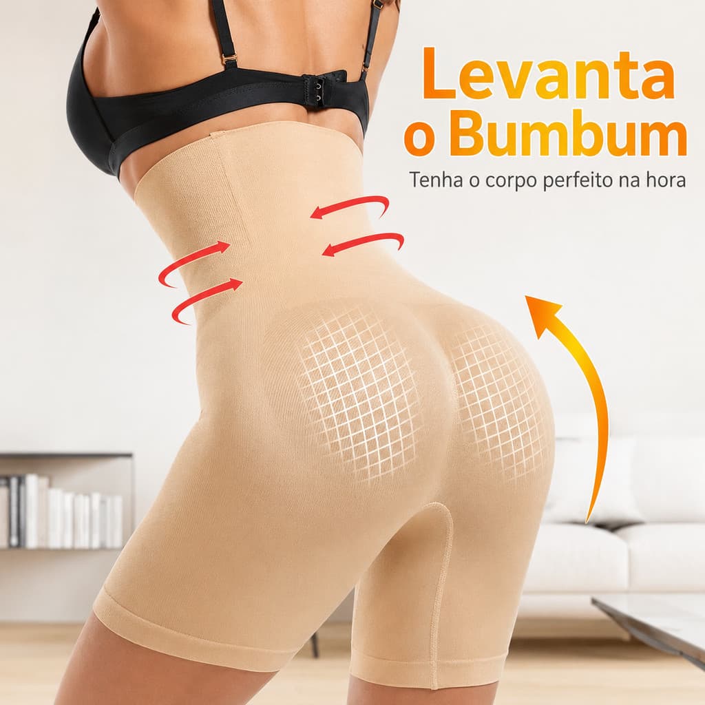 Cinta Modeladora Short Alta Compressão Barbatanas Não Enrola