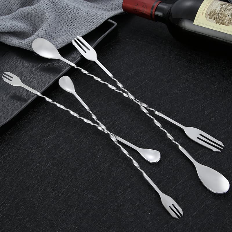 Colher de Mistura em Aço Inoxidável 304 com Cabo Longo, Colher de Bar, Colher para Gelo, Colher de Mistura e Garfo de Us