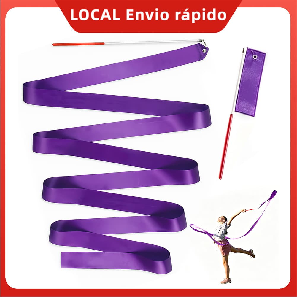 Fita de Ginástica Rítmica 4m Roxo com estilete – leve, seguro, cabo plástico vermelho, p/ treino diário
