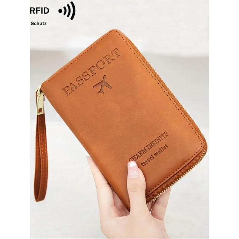 Capas Simples para Passaporte, Porta-Cartões Multifuncional com Zíper, Bloqueio RFID, Acessórios de Viagem Elegantes, Es