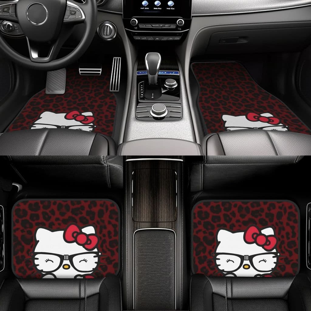 [] Pacote de 4 peças Tapetes para pés de carro Sanrio Hello Kitty - Design bonito de desenho animado Tapetes de carro to