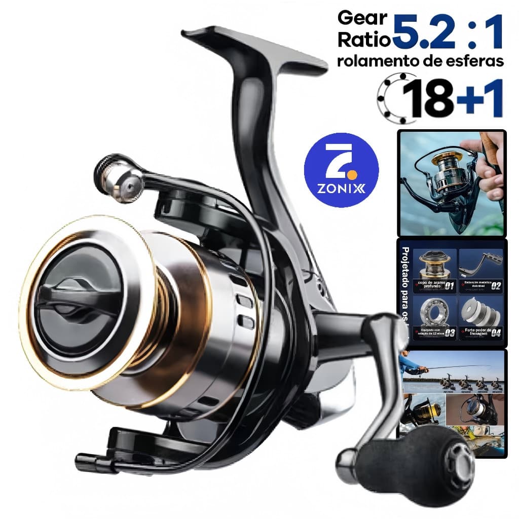 Molinete de Pesca  Metal EVA HD1000-7000 com Arraste 10kg para Água Salgada e Mar Zonix