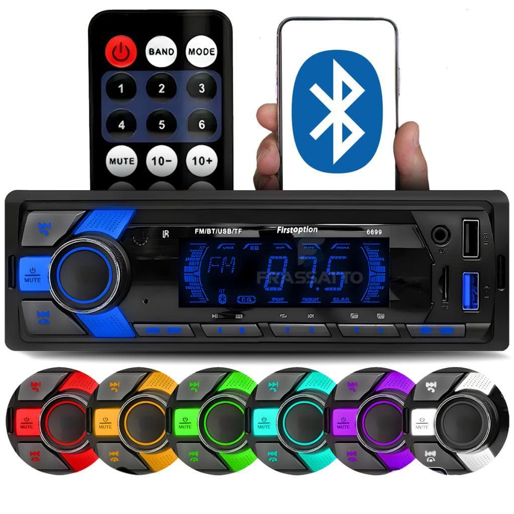 Som Rádio Para Carro Automotivo Com Bluetooth Mp3 Usb Iluminação Colorida