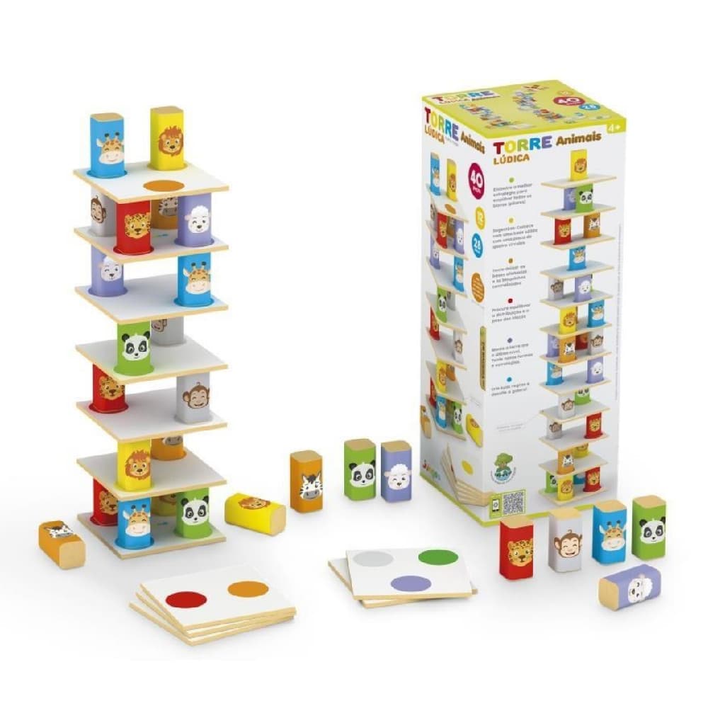 Jogo de Empilhar Torre Lúdica de Equilíbrio Animais 40 Peças