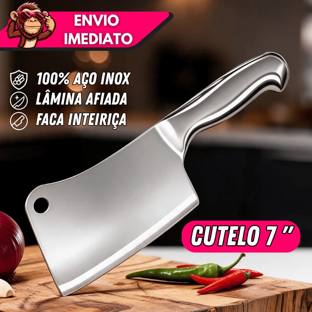 Cutelo Profissional 7 Polegadas Aço Inox Inteiriço 29cm Faca Pesada Para Carne Osso Cozinha