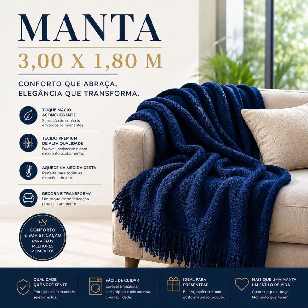 Manta Sofá Luxo Premium 3,00 X 1,80 M – Proteção Inteligente com Toque Aconchegante