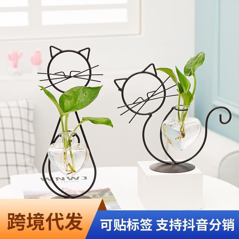 Simples gato ferro flor Ware hidropônico arranjo de flores vaso criativo casa sala estar jantar mesa decoração ornamento