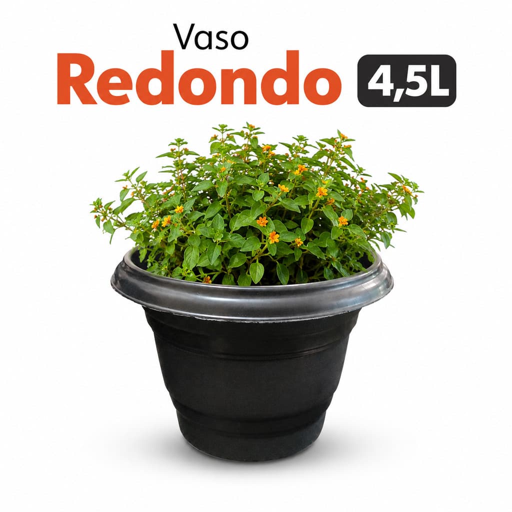Vasos Redondos 4,5L Plástico Resistente Jardim Flores Plantas Decoração Moderna Multiuso