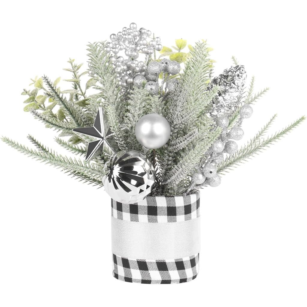 Árvore de Natal pequena de inverno com padrão xadrez SY Super Bang, decorações artificiais de árvore de inverno em minia