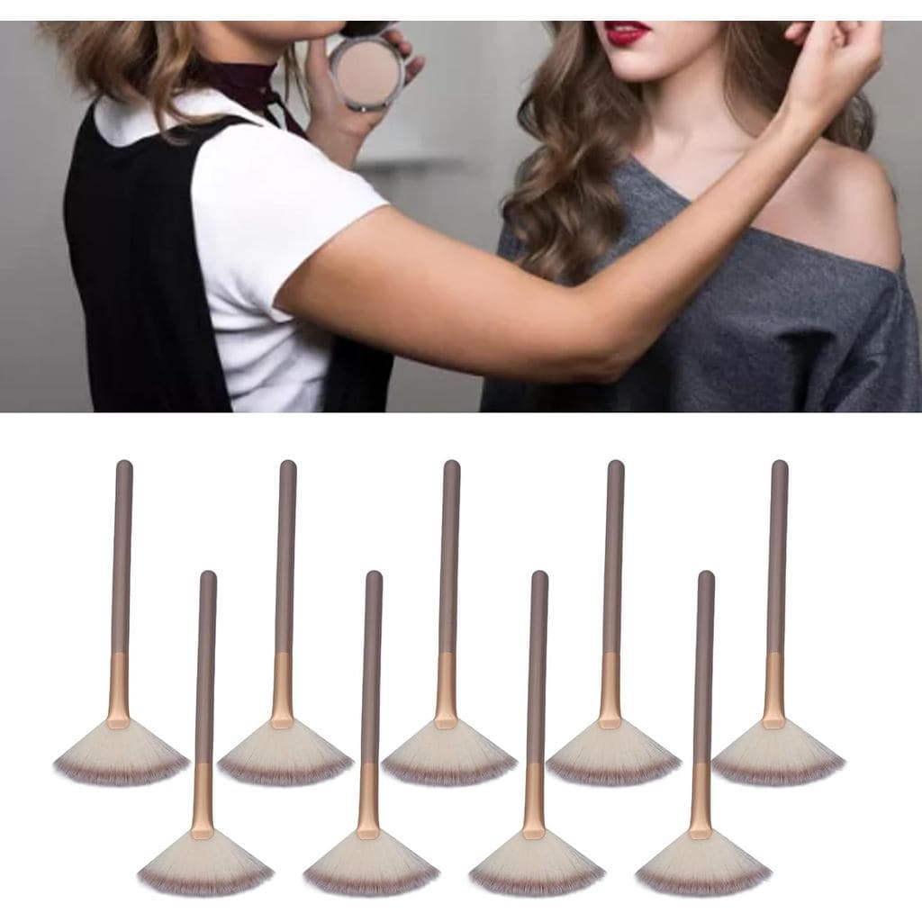 Conjunto De Escova De Ventilador Facial De 9 Peças , Cor Champanhe , Tubo De Alumínio , Para Pele , Acabamento , Fácil D