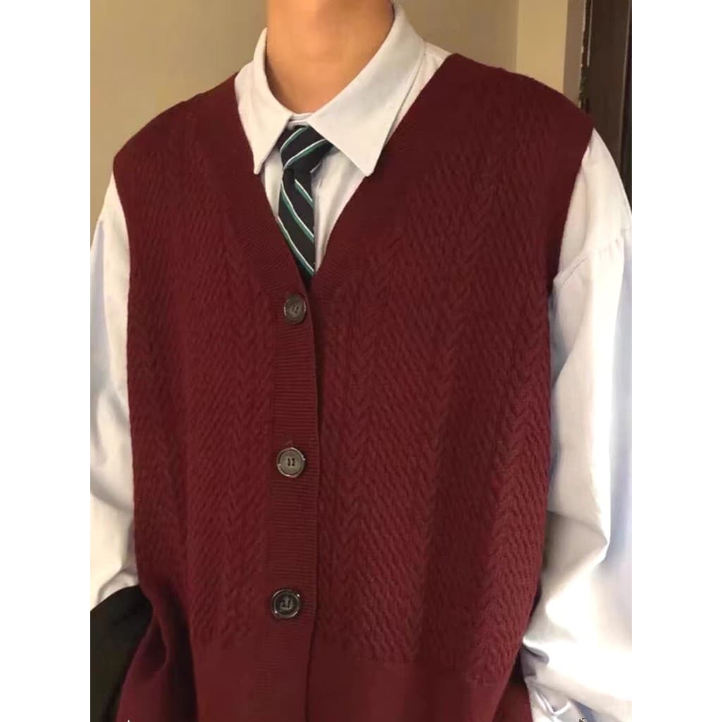 Japonês cityboy profundo decote em v malha Cardigan camisa masculina em camadas sem mangas colete jaqueta Preppy blusão