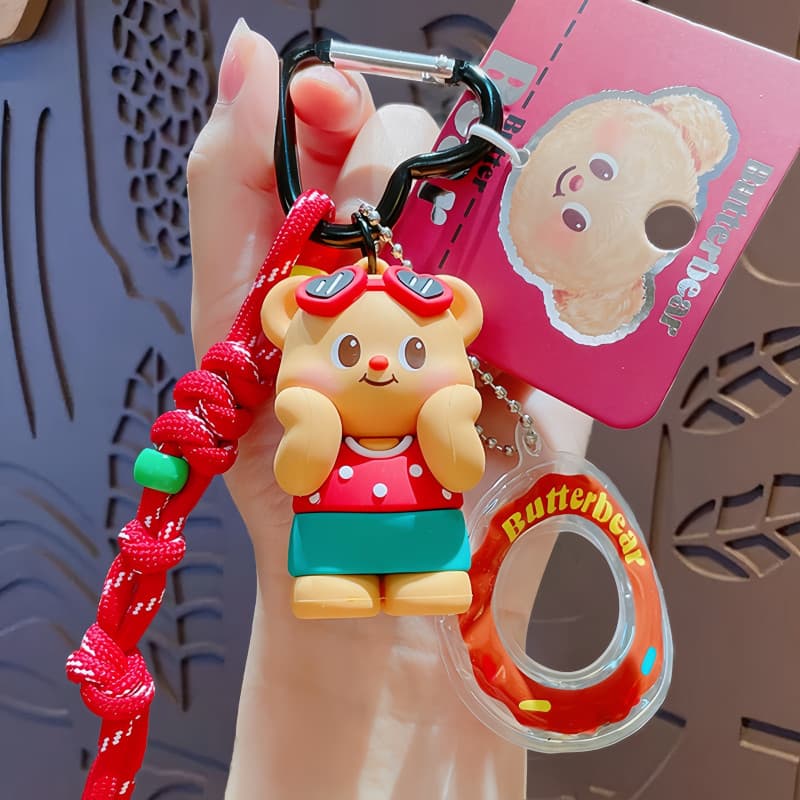 2025 novo estilo tailândia genuíno manteiga urso chaveiro masculino mochila pingente bonito casal chaveiro feminino