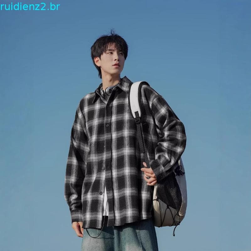 Boyue boyue xadrez csa de manga comprida estilo japonês Drape Harajuku estudante na moda jovem único jaqueta fina mas