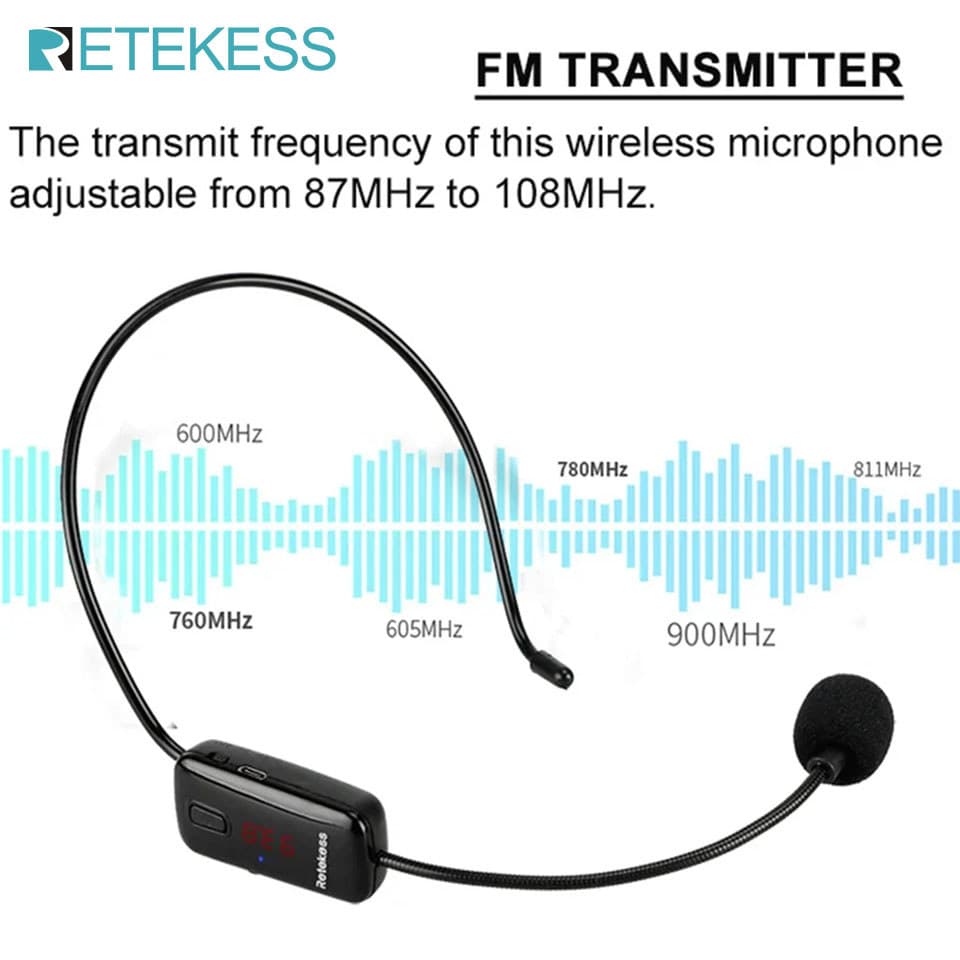 RETEKESS TR503 Microfone Sem Fio Condensador Fone De Ouvido Megafone Rádio FM 87-108MHz Para Alto-Falante Guia De Reuniã
