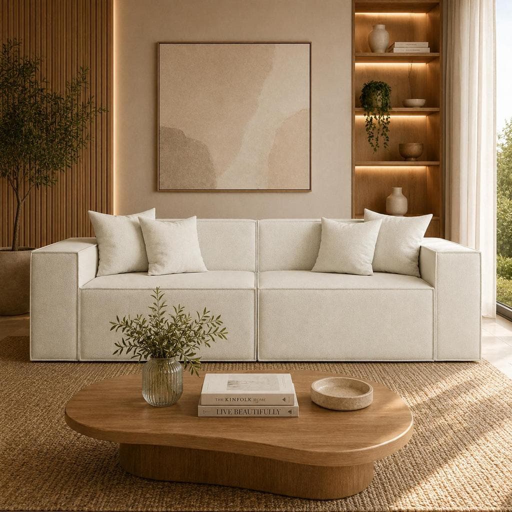 Sofá 3 Lugares Modular 2mts Bouclê para Sala - Balaqui Decor