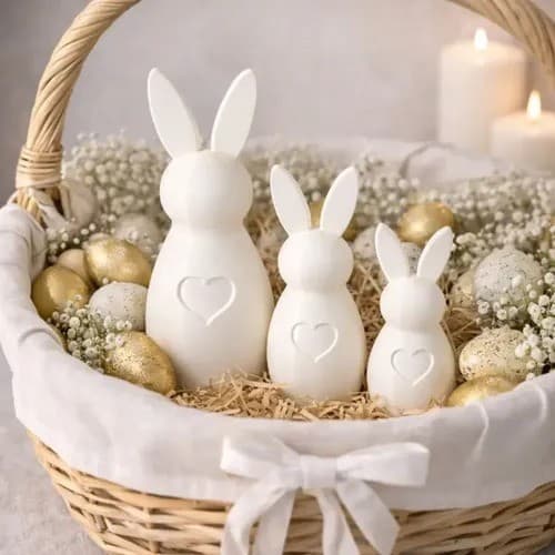 Kit 3 Coelhos Decoração Páscoa Enfeite Mesa Minimalista Moderno Branco