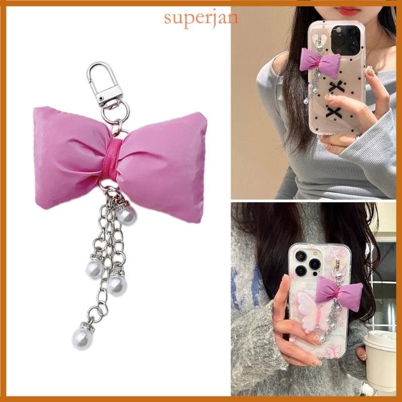 Bowknot Pearl Chain Charm Chaveiro Mochila Joias Para Meninas