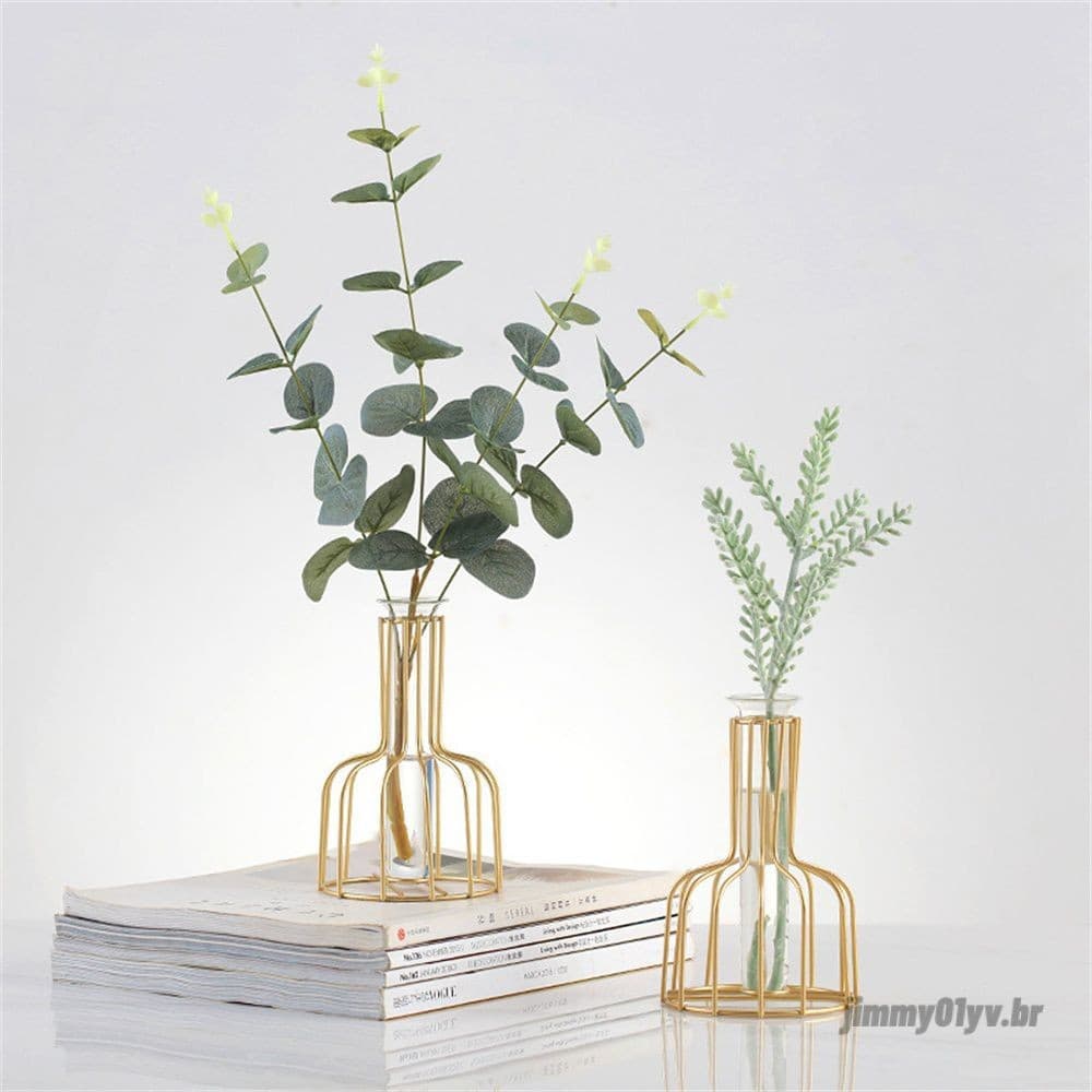 Vaso De Vidro Simples Suporte De Flores Ferro Dourado Decoração Para Casa Planta Hidropônica Tubo De Ensaio Geométrico D