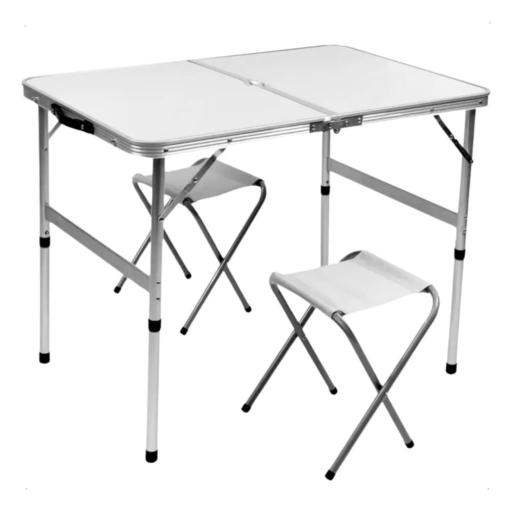 Mesa Portátil Dobrável 2 Banquetas Alumínio Maleta Camping