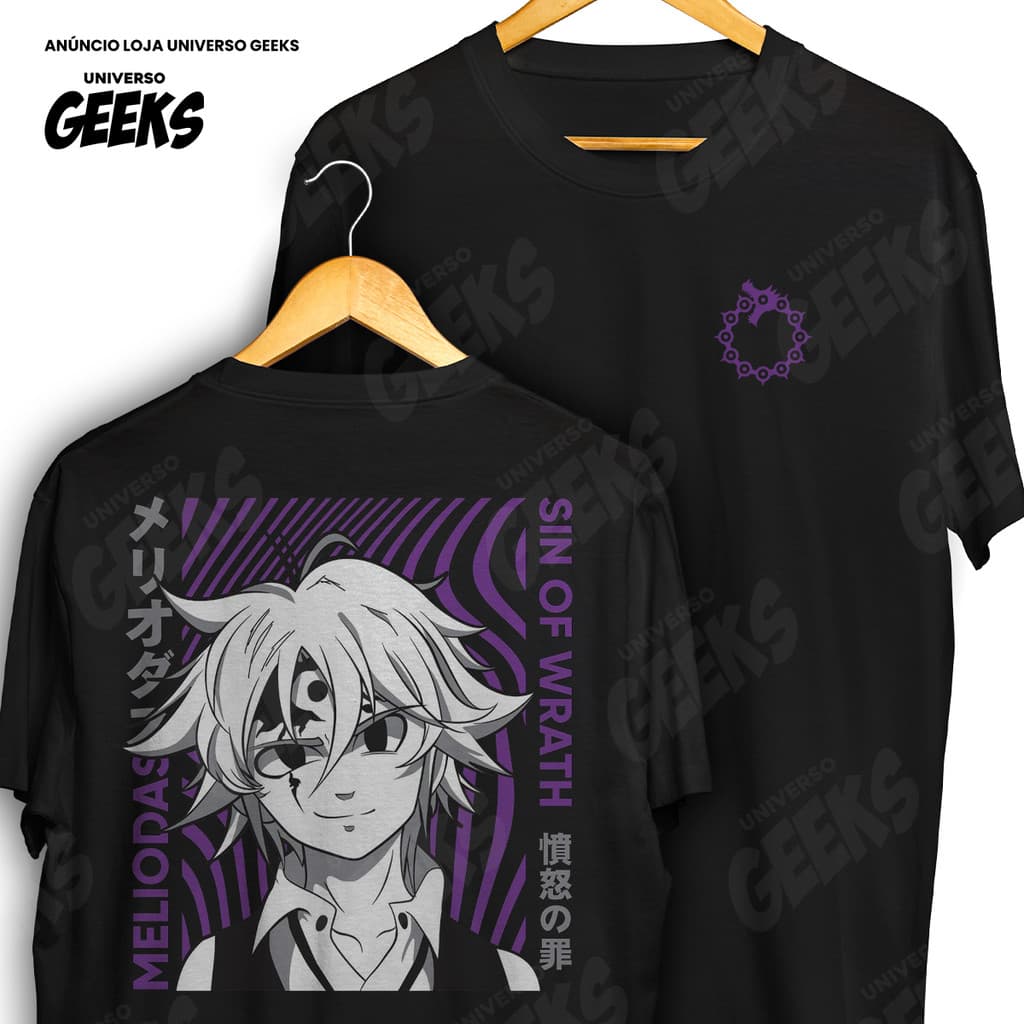 Camiseta Frente E Verso Meliodas Sin Of Wrath Pecado Da Ira Nanatsu No Taizai Camisa De Anime 100% Algodão