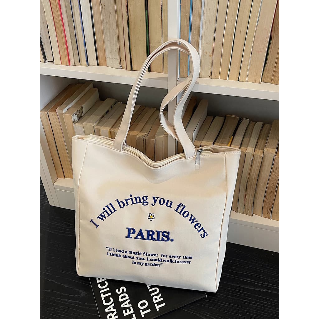 Bolsa de lona bordada com letras da indústria pesada feminina verão grande capacidade simples estilo Casual sacola com z
