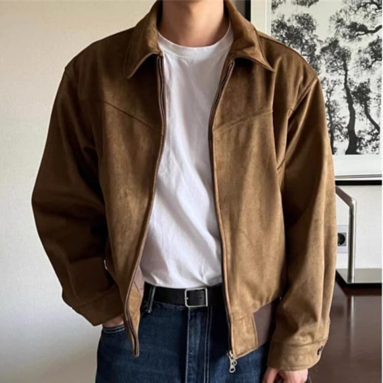 Jaqueta Masculina Coreana Outono Inverno Curta Solta Com Zíper Voadora