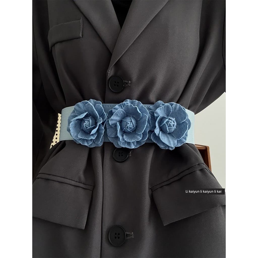 cinto feminino cinto feminino plus size High-End sentimento azul Denim tridimensional flor cinto cintura feminina moda A