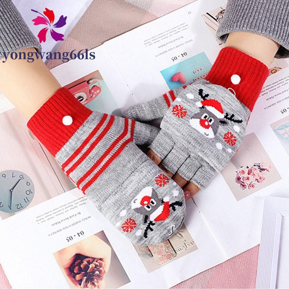 YONGWANG Mulheres Luvas De Malha Flip Papai Noel Padrão Elk Boneco De Neve À Prova De Vento Tela Sensível Ao Toque Outon