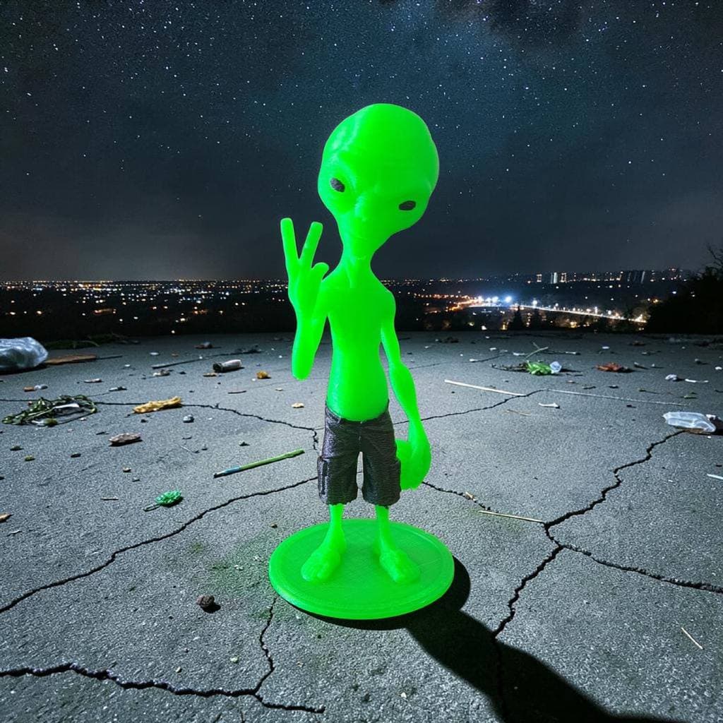 Boneco Et Alienígena Extraterrestre Bermuda Preta e bola Sinal da Paz Decoração 11,5 cm Figura de Ação 3D PLA Biodegrad