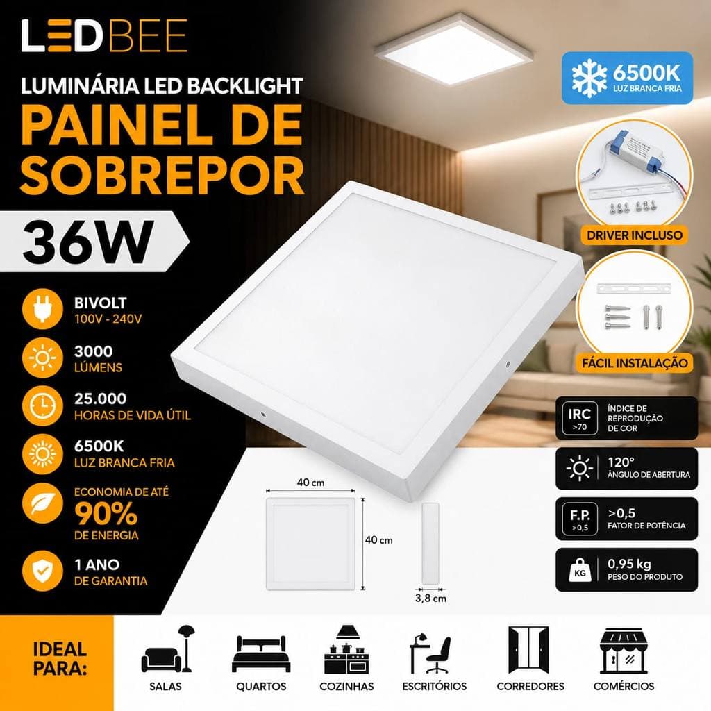 Luminária led plafon 36W 6500K ledbee