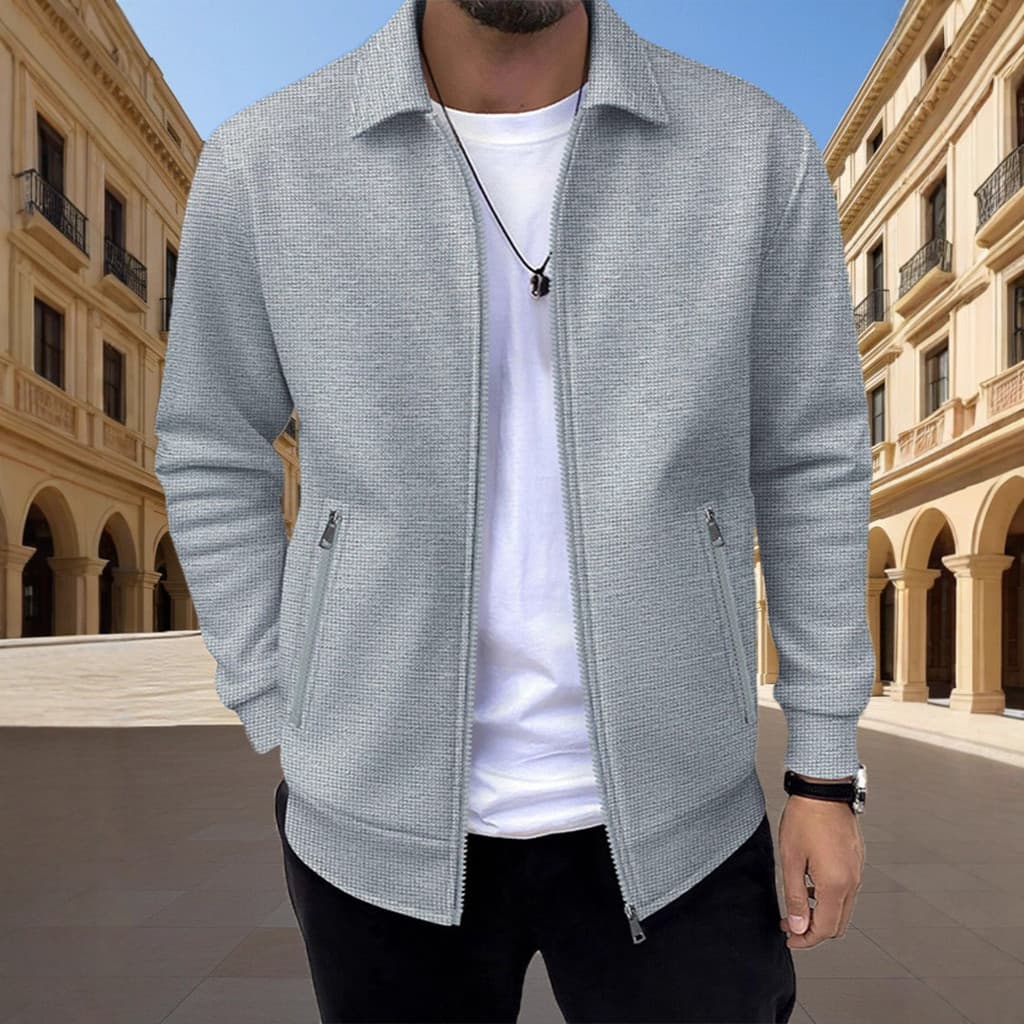 2026 masculino primavera outono zíper bolso lapela cor sólida Casual fino-ajuste Cardigan jaqueta masculina Cross-Border