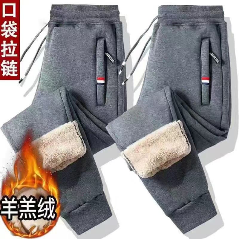 W inverno cordeiro velo calças compridas casuais calças compridas forro de lã masculino engrossado Sweatpants masculino