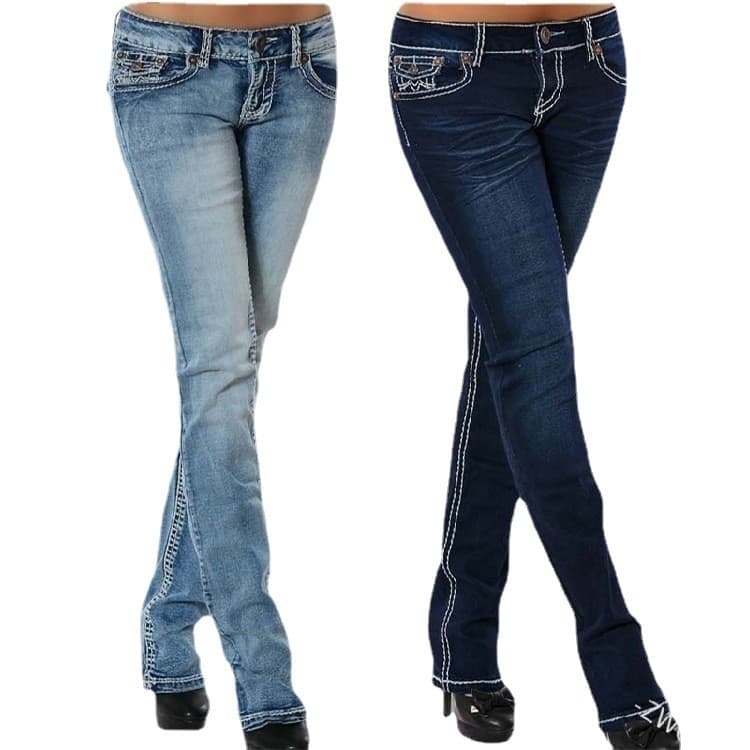 Europeu americano ins estilo feminino de cintura alta Hip-coberto bordado calças de perna reta moda magro-ajuste jeans f