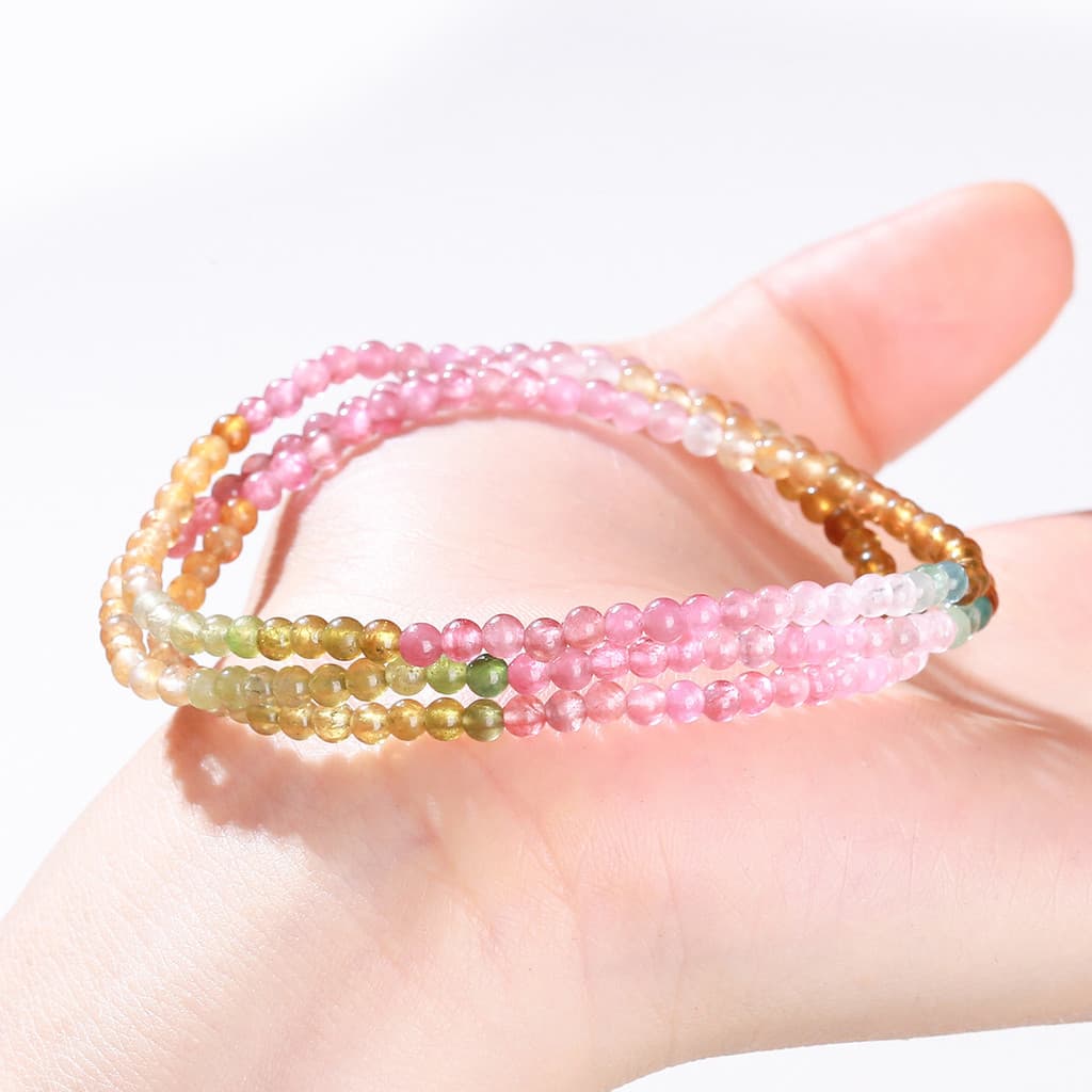 Preço de fábrica 7A arco-íris Natural Multi-círculo pulseira namoradas moda pulseira de cristal presente jóias turmalina