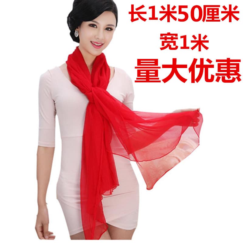 Versão coreana lenço de cor sólida feminino primavera outono estilo fino vermelho dança lenço de seda verão sombra Chiff