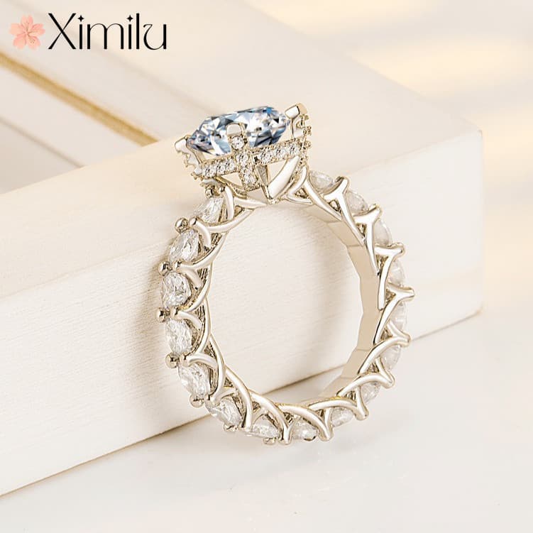 ❤ Moda Original confissão Oval diamante quatro garras cheio de diamante Moissanite anel feminino jóias de noivado