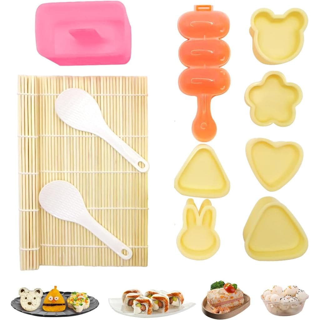 Kit de Moldes para Onigiri e Musubi - Inclui Molde para Bolinhos de Arroz, Esteira para Enrolar Sushi, Moldes de Arroz e