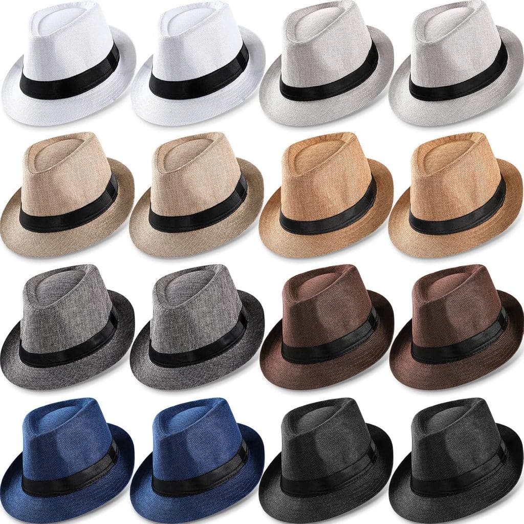 Coume 16 Peças Chapéu de Aba Curta Estilo Anos 1920 para Homens, Chapéus de Palha Femininos, Chapéu Panamá de Palha para