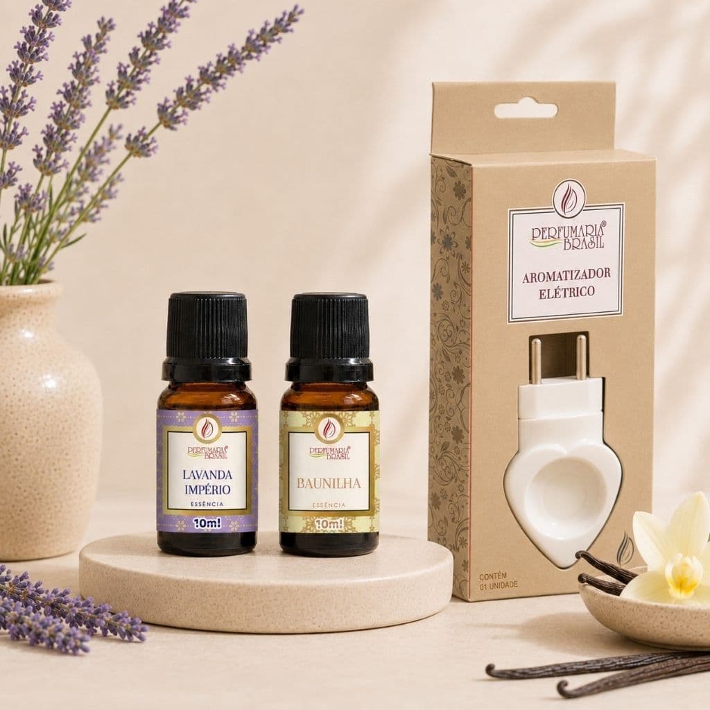 Kit Difusor Elétrico de Tomada Aromatizador de Ambientes e 2 Essências Perfumadas Cheirinho de Casa
